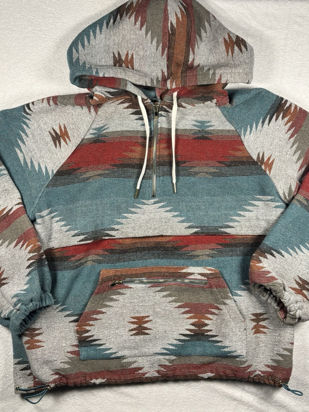 Main Strip Geometric Pullover Hoodie in Blue & Red Size Medium